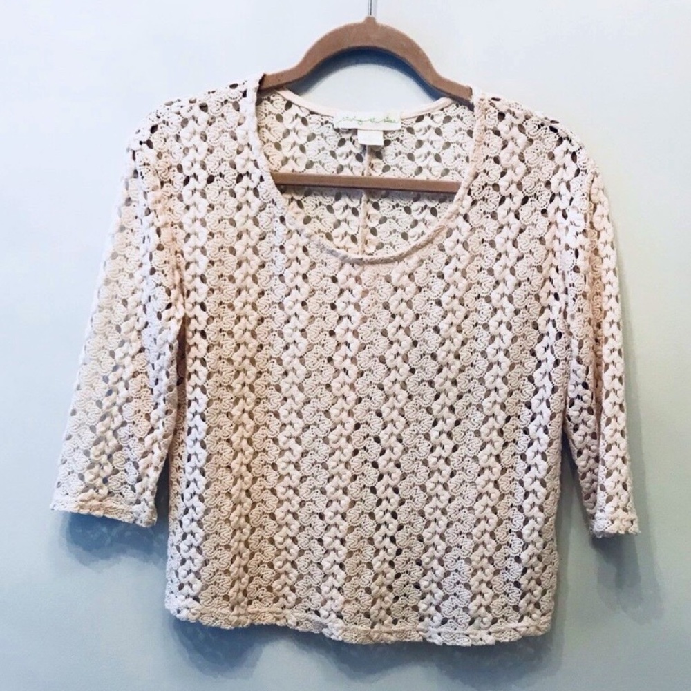 Staring at Stars Cream Crochet Lace 3/4 Sleeve Top